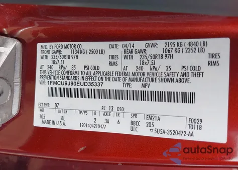2014 Ford Escape Titanium from USA, damaged, VIN 1FMCU9J90EUD35337